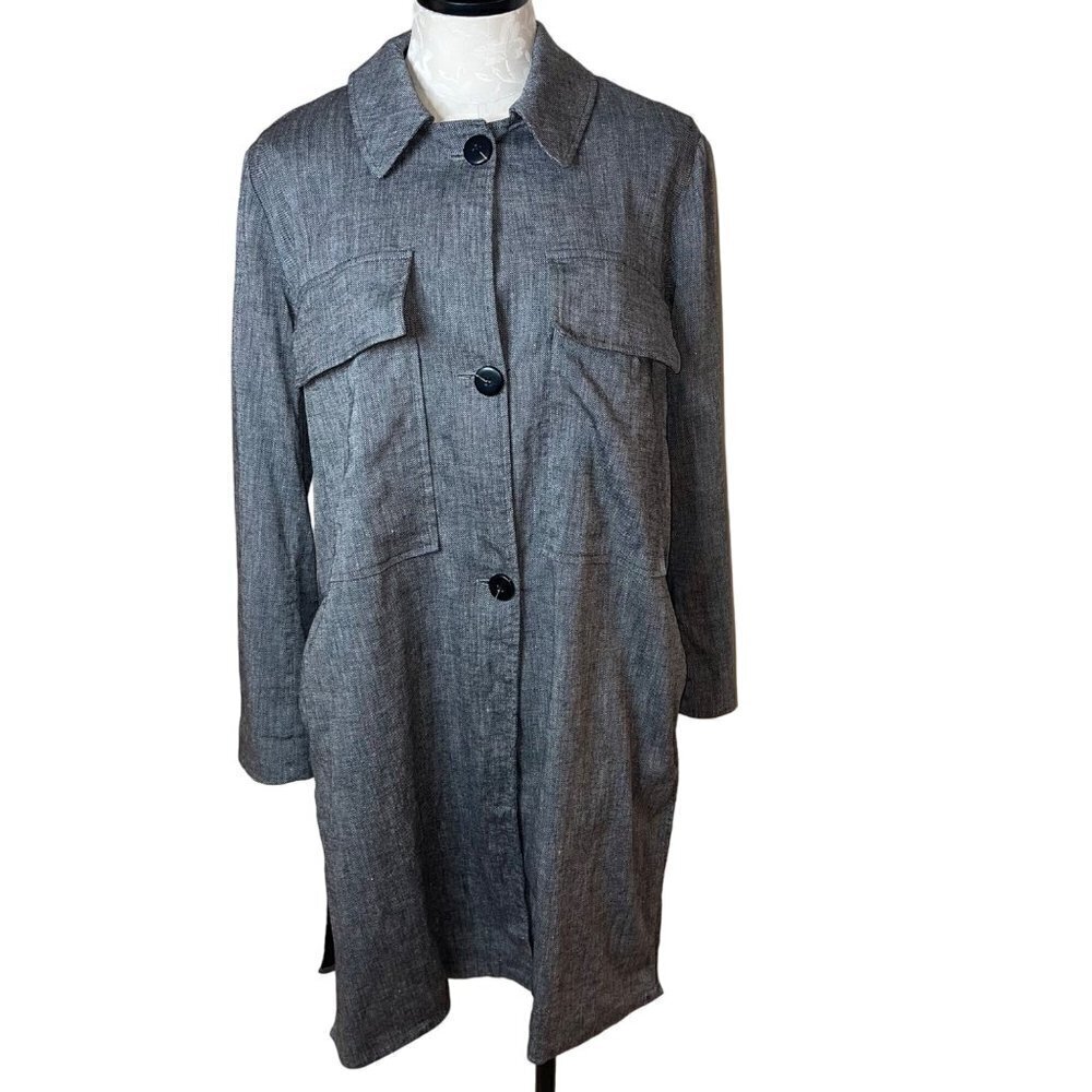 Jarbo Womens Jacket Size 34 Gray Side Slits Pockets Button Down Linen
